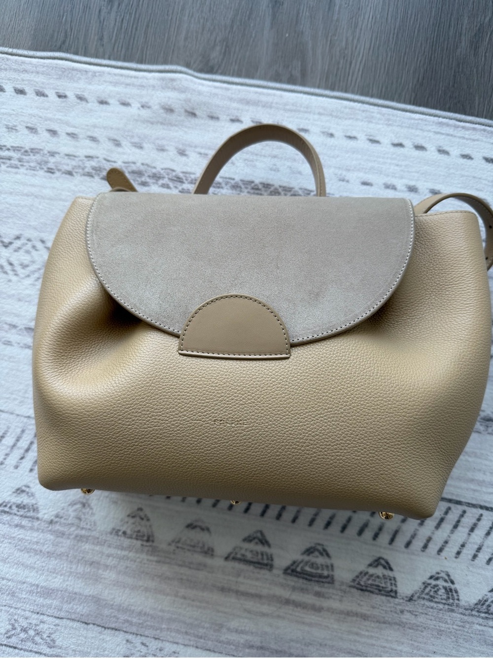 Polène Paris Leather & Suede Shoulder Bag – Beige / Taupe